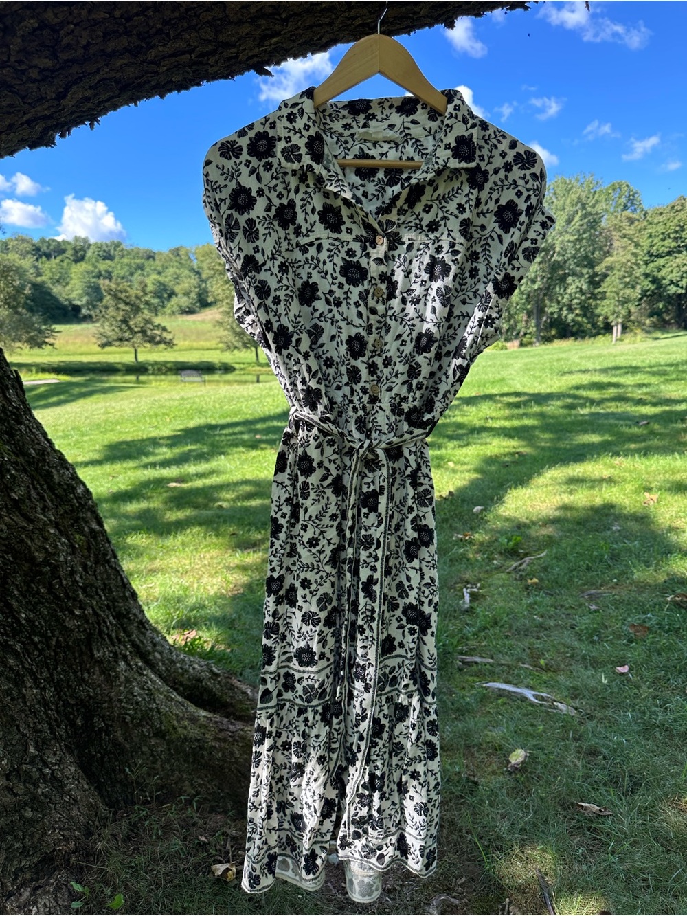 Lucky Brand Black and White Floral Maxi Shirt Dress